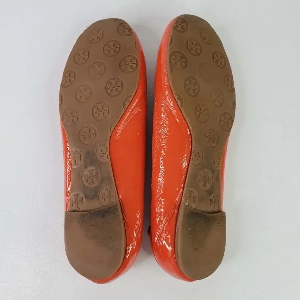 Tory Burch Reva Patent Leather Logo Ballet Flats Orange Ref Women’s Size 8.5